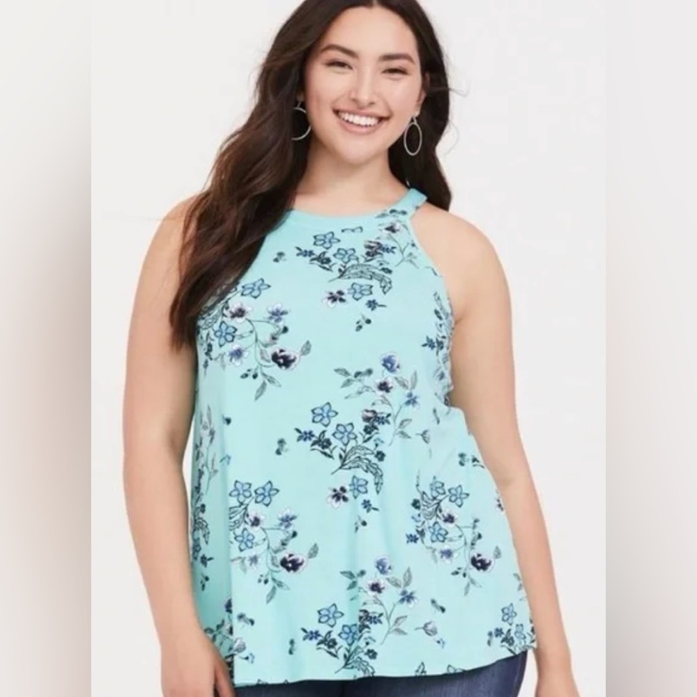 Torrid Super Soft High Neck Tank, Floral Mint (Size 2 / 2X / 18-20)